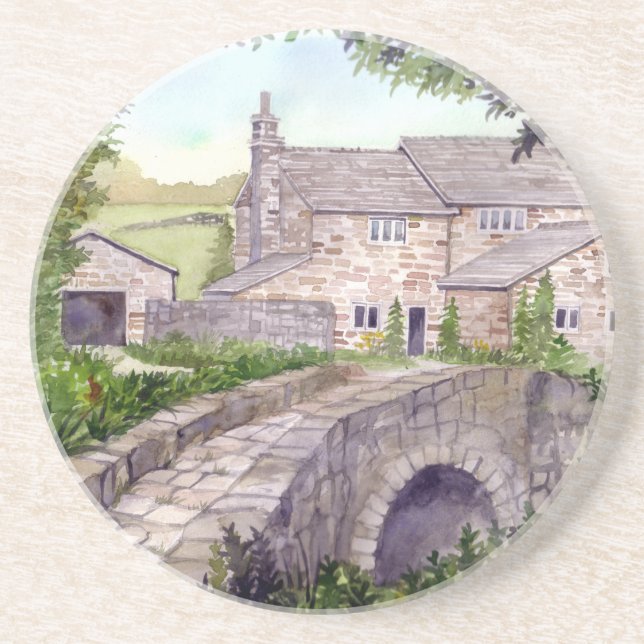Stone Bridge Watercolor Painting Coaster (Front)