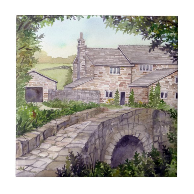 Stone Bridge Watercolor Painting Tile (Front)
