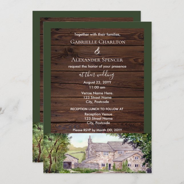 Stone Bridge Watercolor Wedding Invitation (Front/Back)