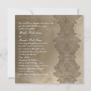 Stone Brown Vintage Damask Wedding Invitation