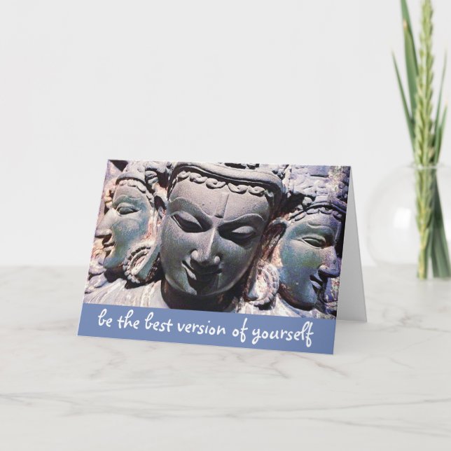 Stone Buddha Faces Script Be Best Version Quote Card (Front)