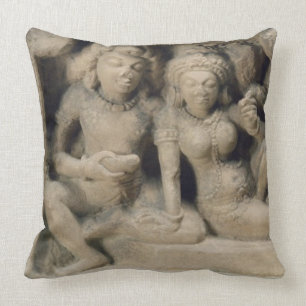 Stone carving of lovers enjoying a dance performan cushion
