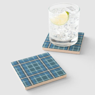 Stone Coaster Blue Tartan Plaid Check Pattern