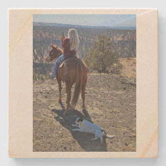 Stone Coaster- girl on horse, dog in shadow  Stone Coaster