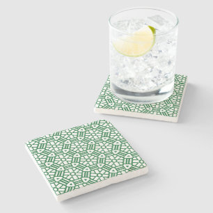 Stone Coaster - Green Hexagons and Bars