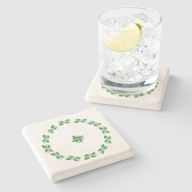 Stone Coaster - Holly Wreath (Side)