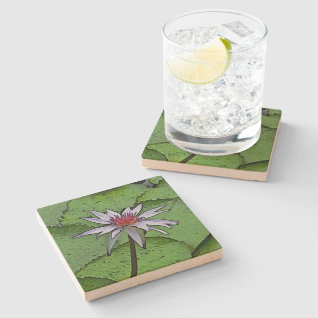 STONE COASTER/ "LAVENDER WATER LILY" COASTER (Side)