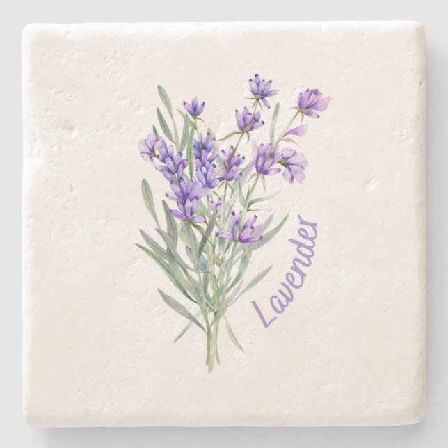 Stone Coaster, Lavender Watercolor Flower Stone Coaster (Front)