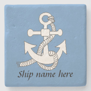 Stone Coaster - Ship's anchor and name