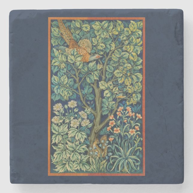 STONE COASTER WITH WILLIAM MORRIS, PHEASANT DESIGN (Front)
