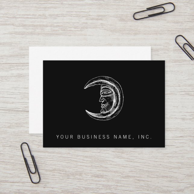 Stone Crystal Crescent Moon White Business Card (Front/Back In Situ)