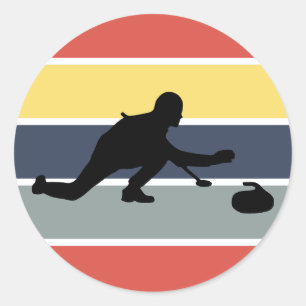 Stone Curling Winter Sport Curler Retro Vintage Classic Round Sticker