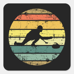 Stone Curling Winter Sport Curler Retro Vintage  Square Sticker