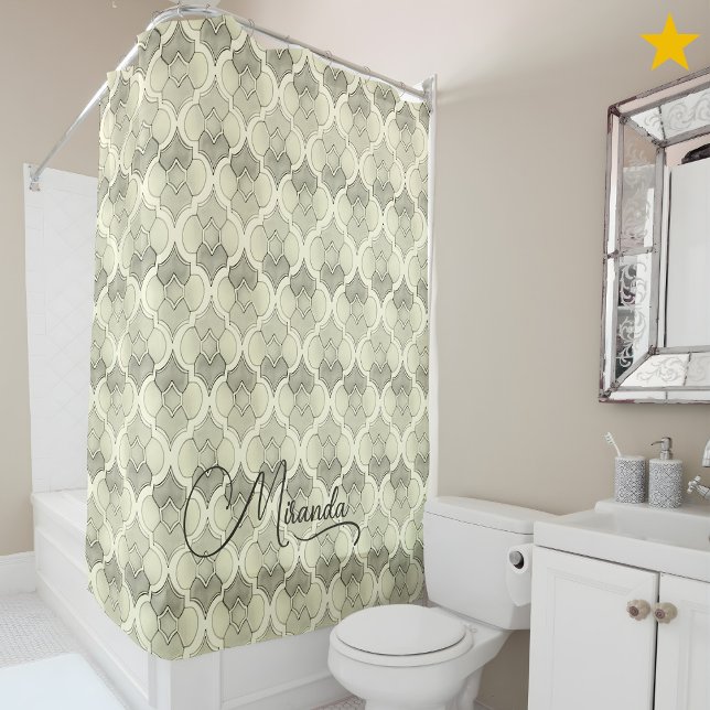 Stone Custom Name Watercolor Geometric Pattern  Shower Curtain (Creator Uploaded)