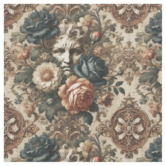 Stone Faces & Tired Nights – Gothic Classic Tile Fabric (Close Up)