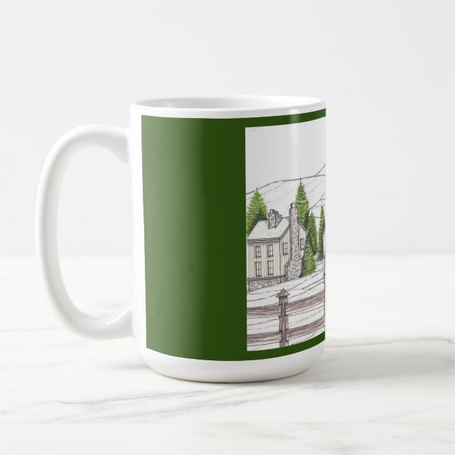 Stone Farm Winter Dark Green Coffee Mug (Left)