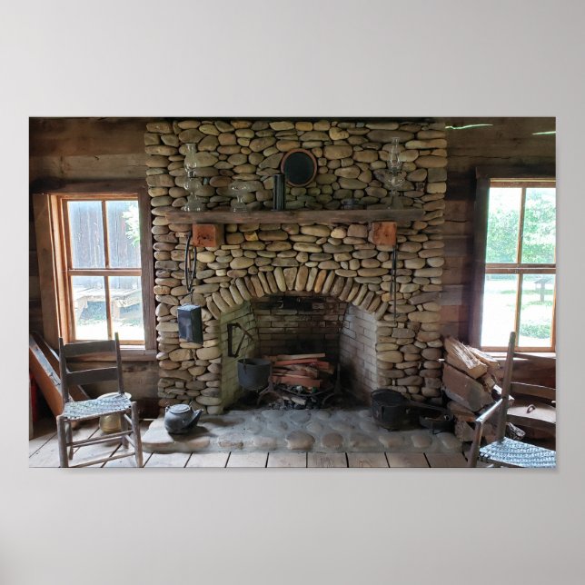 Stone Fireplace in 19th Century Home Poster (Front)