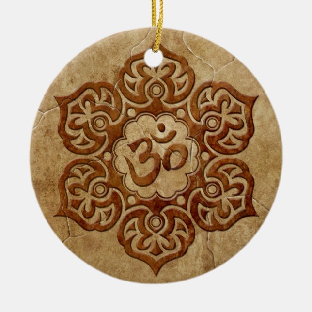 Stone Floral Aum Design Ceramic Tree Decoration (Front)