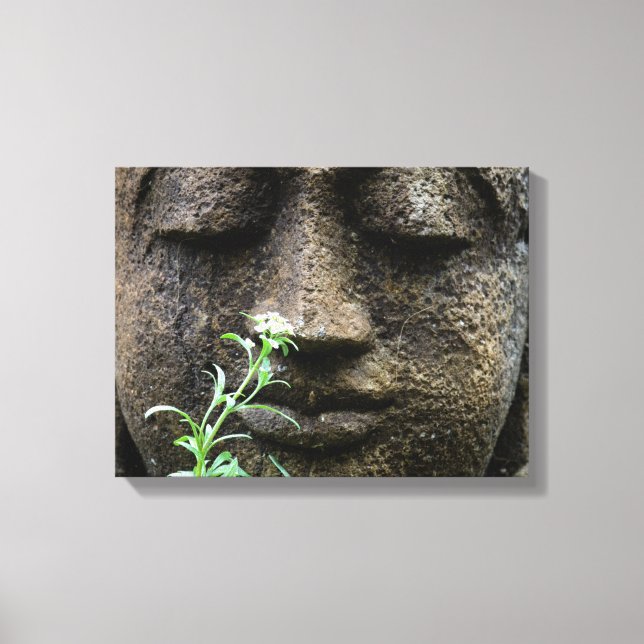Stone garden statue with flower canvas print (Front)
