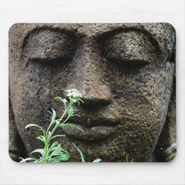 Stone garden statue with flower mouse pad (Front)