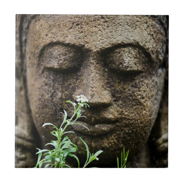 Stone garden statue with flower tile (Front)