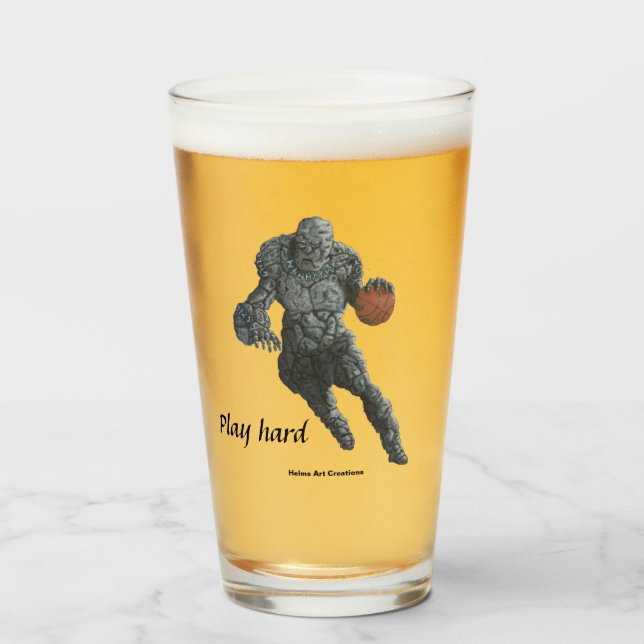 Stone Golem Playing Basketball Fantasy Glass Cup (Front Filled)