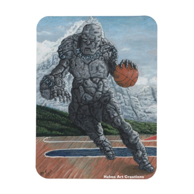 Stone Golem Playing Basketball Flexible Magnet (Vertical)
