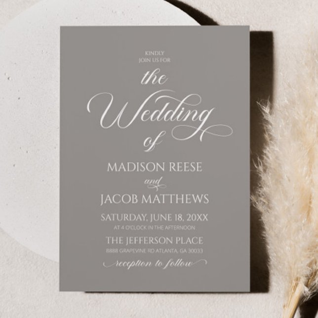 Stone Grey Classic Elegant Minimalist Wedding Invitation (Creator Uploaded)