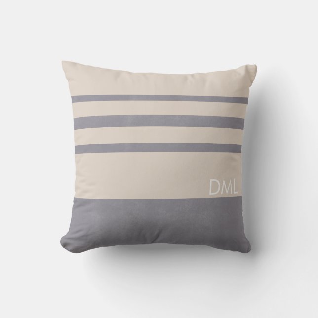 Stone Grey Warm Earthy Tones Stripes Pattern Cushion (Front)
