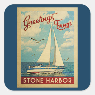 Stone Harbour Sailboat Vintage Travel New Jersey Square Sticker