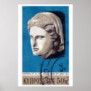 Stone Head Sculpture Matchbox Art Print, Cypriot Poster
