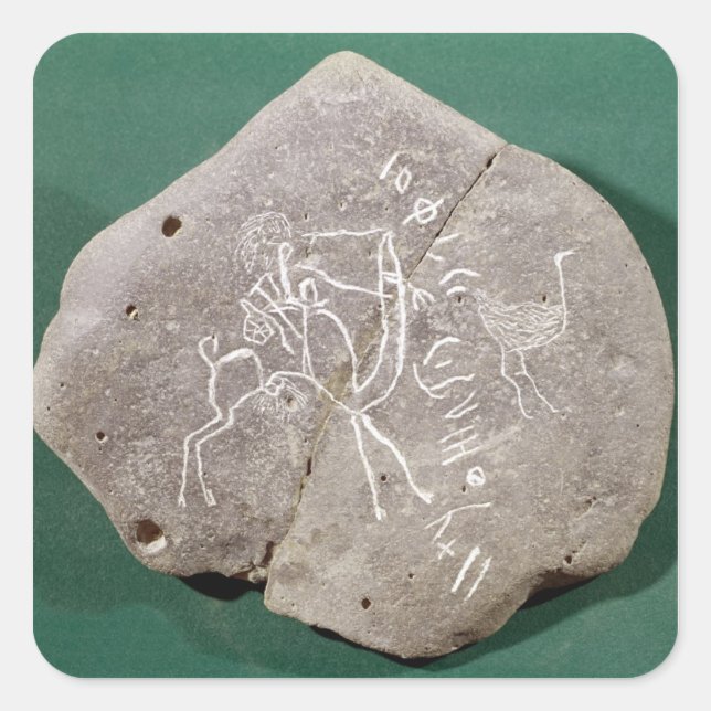 Stone inscribed with a hunter in the desert square sticker (Front)