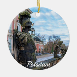 Stone knight statues near palace in Potsdam Ceramic Tree Decoration