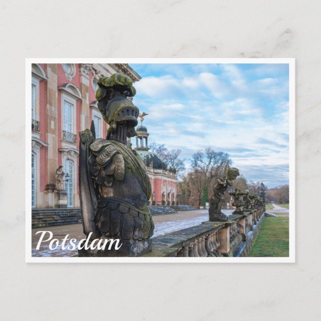 Stone knight statues near palace in Potsdam Postcard (Front)