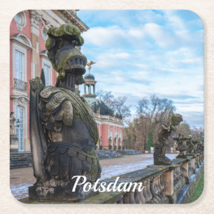 Stone knight statues near palace in Potsdam Square Paper Coaster
