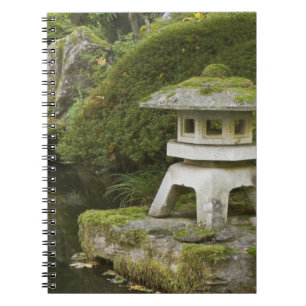 Stone lantern and Heavenly Falls Spiral Notebook