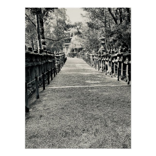 Stone Lanterns Along a Shrine Approach in Japan Poster (Front)