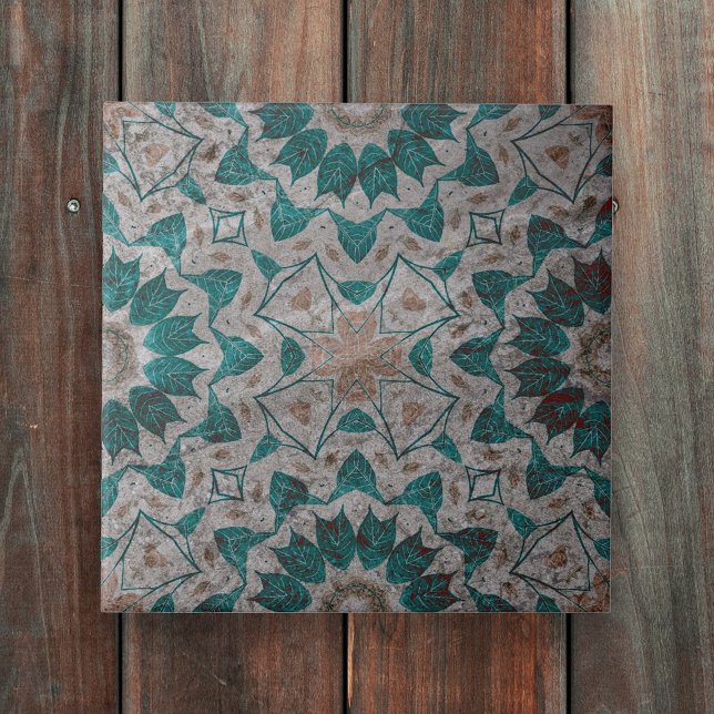 Stone-Like Grey Textured Green Leaves Geometric Tile (Creator Uploaded)