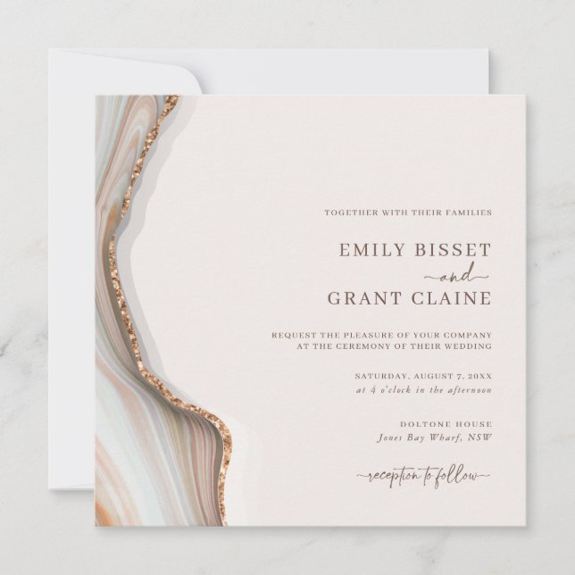 Stone Marble Agate Square Wedding Invitation (Front)