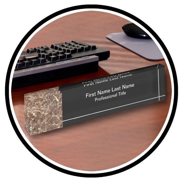 Stone Marble Look Monogram Professional Nameplate (Classy Professional Desk Name Plate)