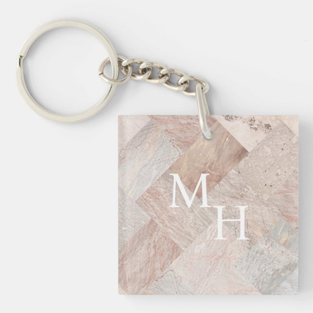 Stone Marbled Initials  Key Ring (Front)