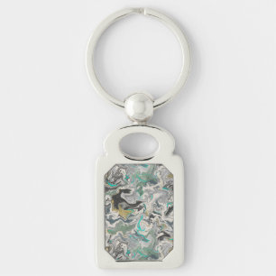 Stone Marbling with Turquoise Veins Rectangle Key Ring