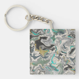 Stone Marbling with Turquoise Veins Square Acrylic Key Ring
