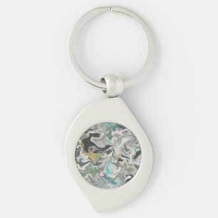 Stone Marbling with Turquoise Veins Swirl Key Ring