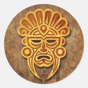 Stone Mayan Mask Classic Round Sticker