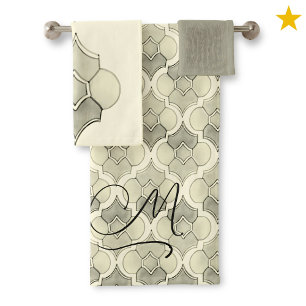 Stone Monogram Watercolor Geometric Pattern Bath Towel Set