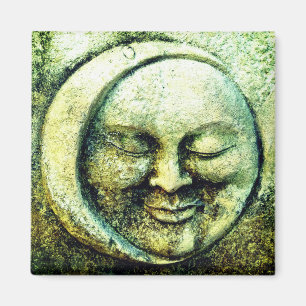 Stone moon and sun face crescent green grey magnet