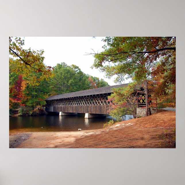 Stone Mountain Covered Bridge At Autumn Season Poster (Front)