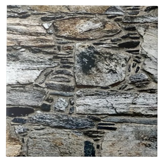 Stone-patterned Large Ceramic Tile - Grey, Brown (Front)