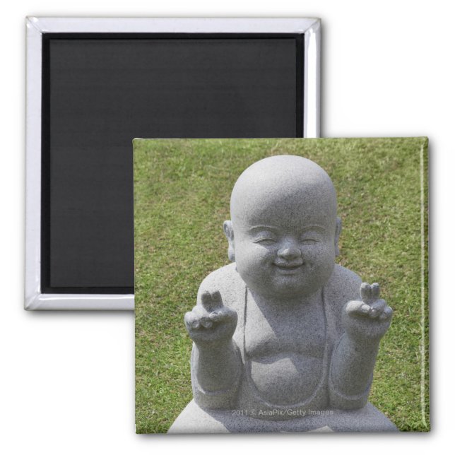 Stone statue of happy Buddha Magnet (Front)